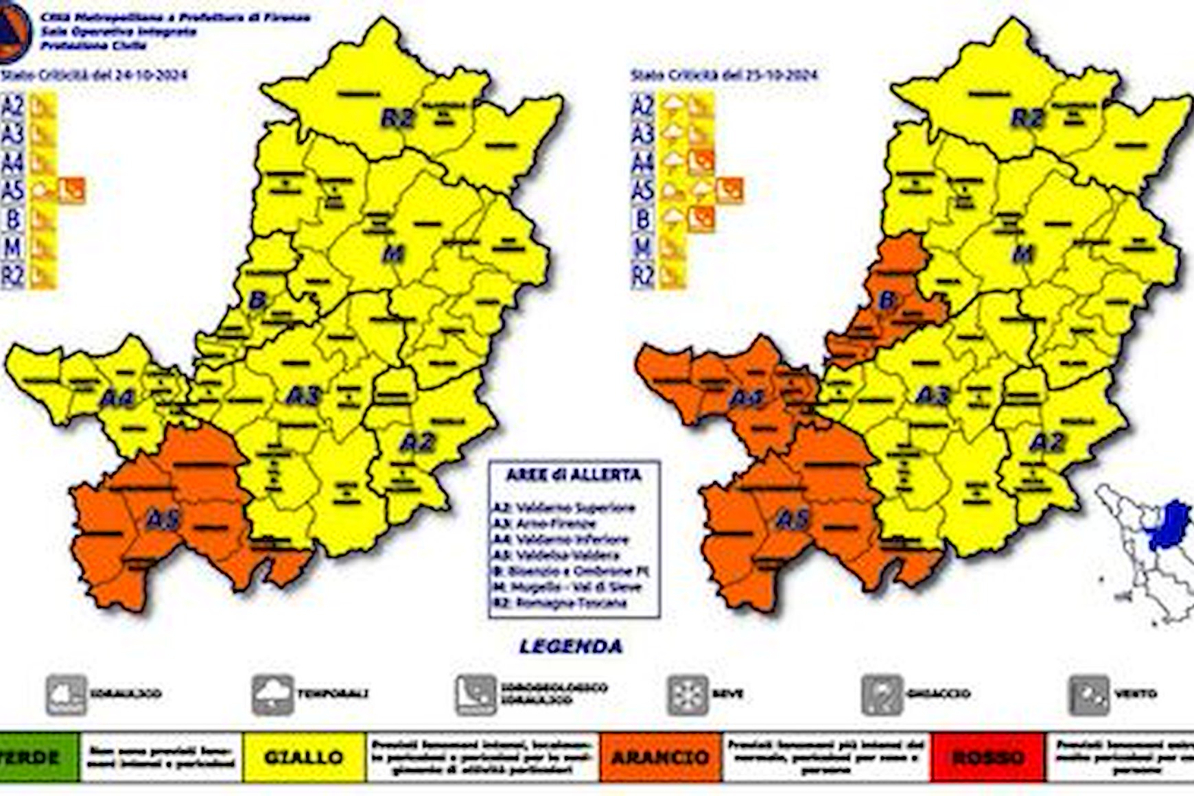 cartina allerta Regione Toscana